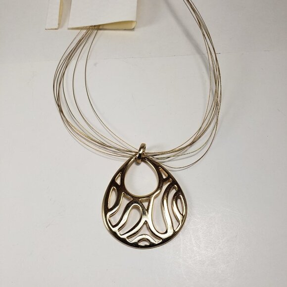 Gold-tone Multi Strand Wires Necklace with Big Filigree Pendant C1 - Picture 8 of 9